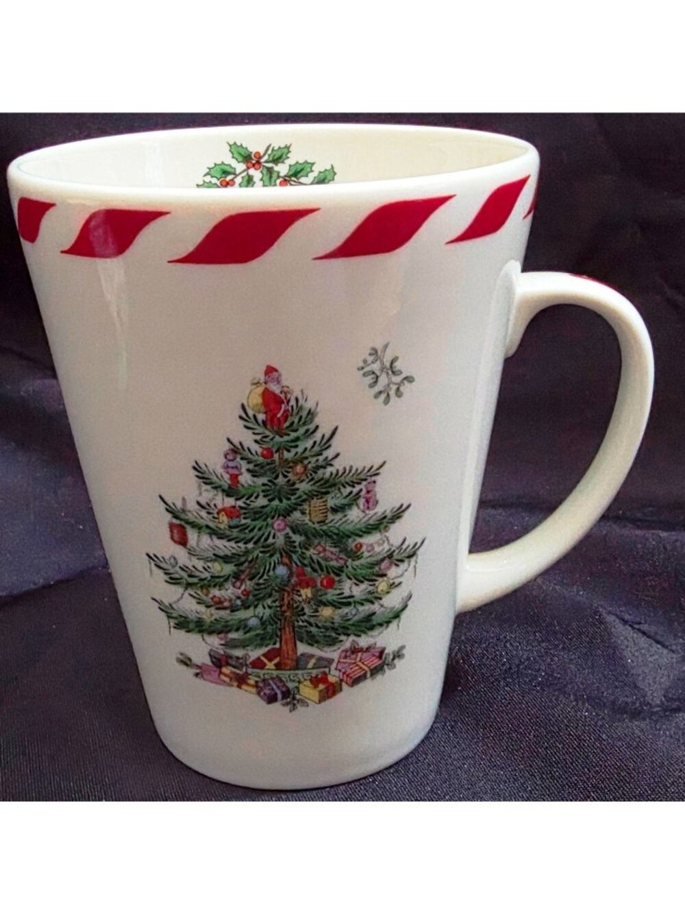 Spode Christmas Tree striped PEPPERMINT MUG jumbo oversize coffee cup 4.625"H